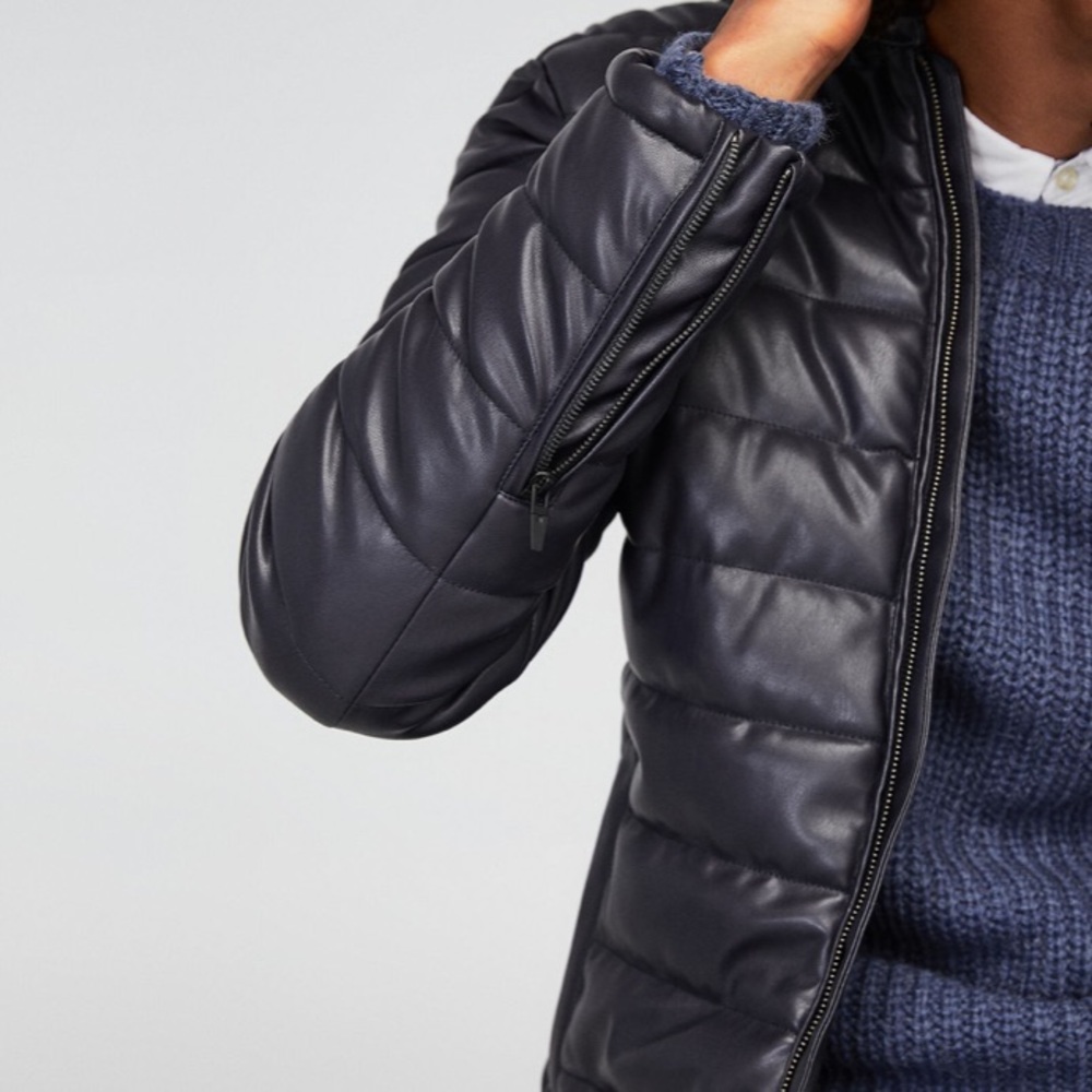 NEW ZARA FAUX LEATHER PUFFER JACKET Faux leather. - Picture 5 of 8